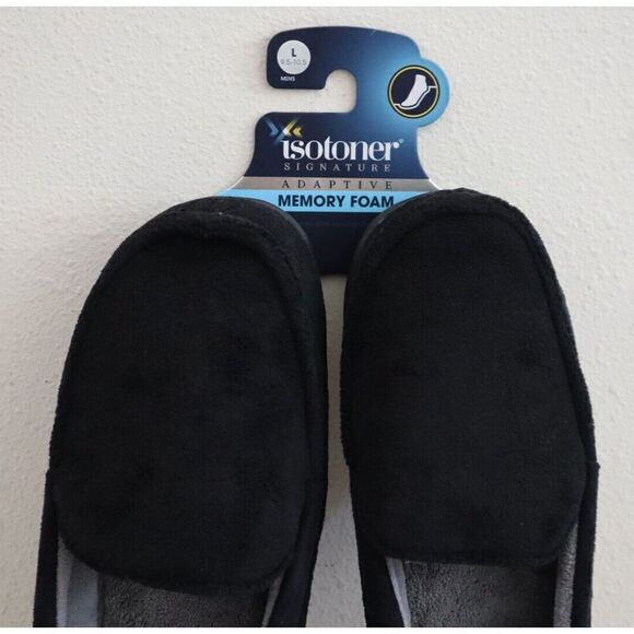 Isotoner A92508 Men's Sz L (9.5-10.5) Black Jared Memory Foam Moc Slippers - Picture 3 of 7